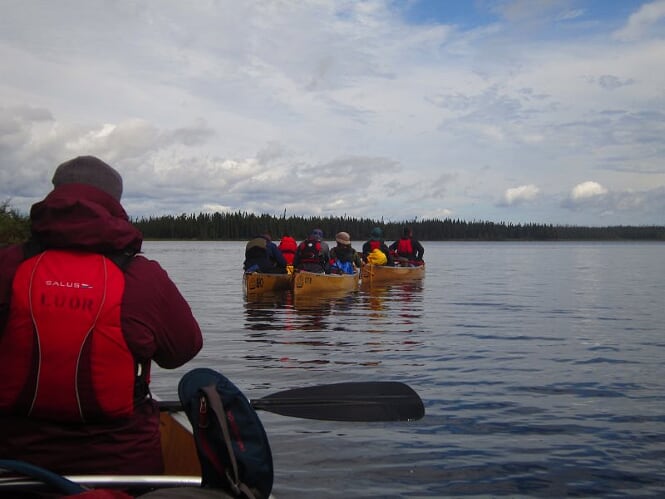 Students canoeing in Wabakimi - view of their backs