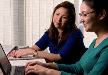 Two female students working together
