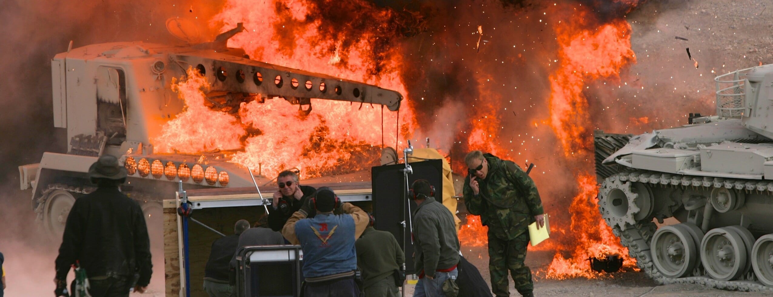 Tanks explode during filming of the movie Fighter Pilot