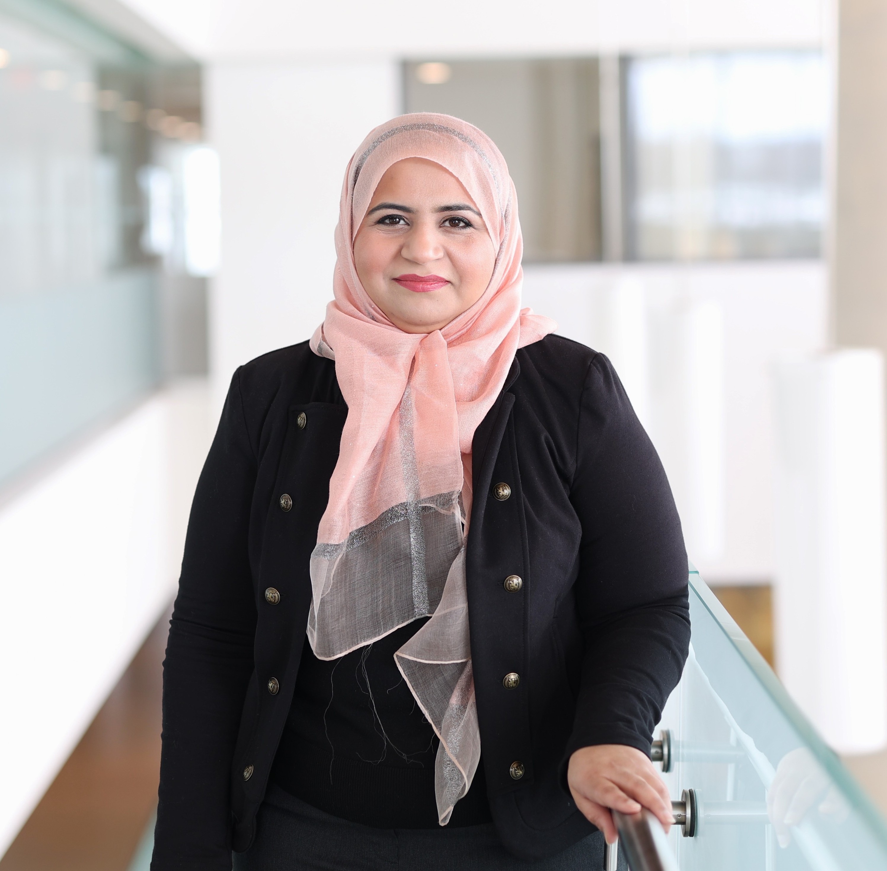 Sana Sharif Sana Sharif stands at the top of a staircase in Simcoe Hall