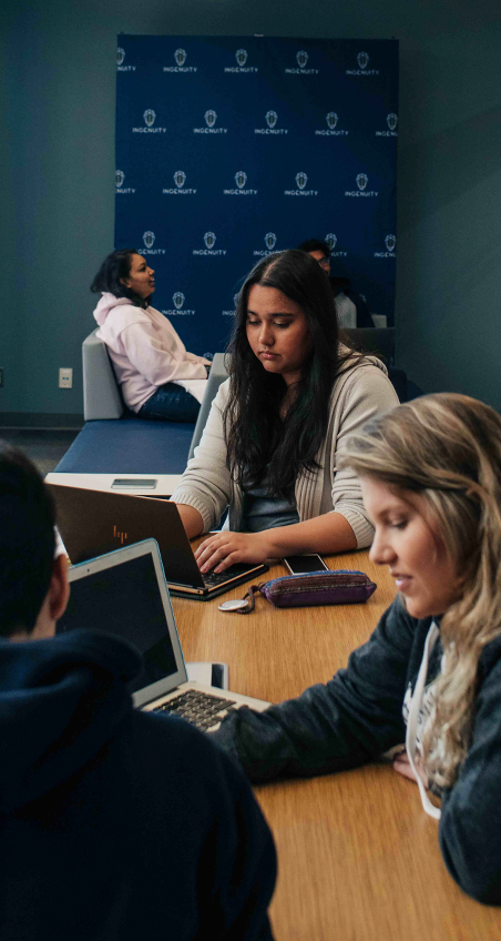 Students working on projects together