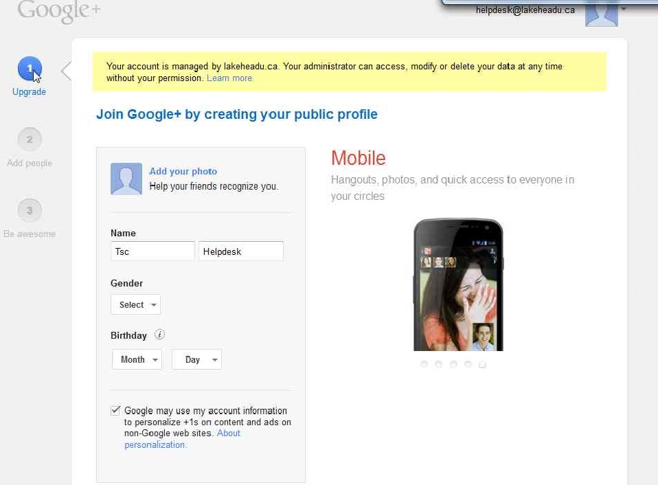 Hangout step 1 Window showing steps to choose your username to initiate a hangout